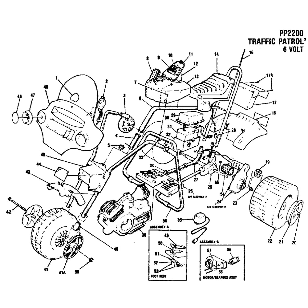 Replacement Parts Diagram and Parts List for 2200  Power Wheels Ride-On Cars